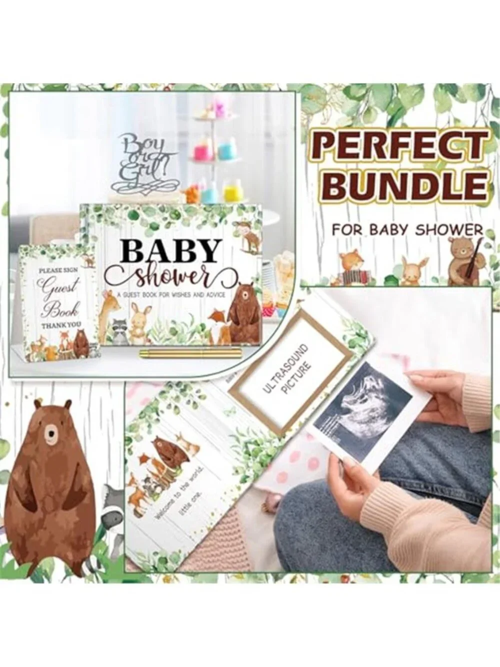 Woodland Baby Shower Guest Book Sign In Book Forest Animal Party Decor Set